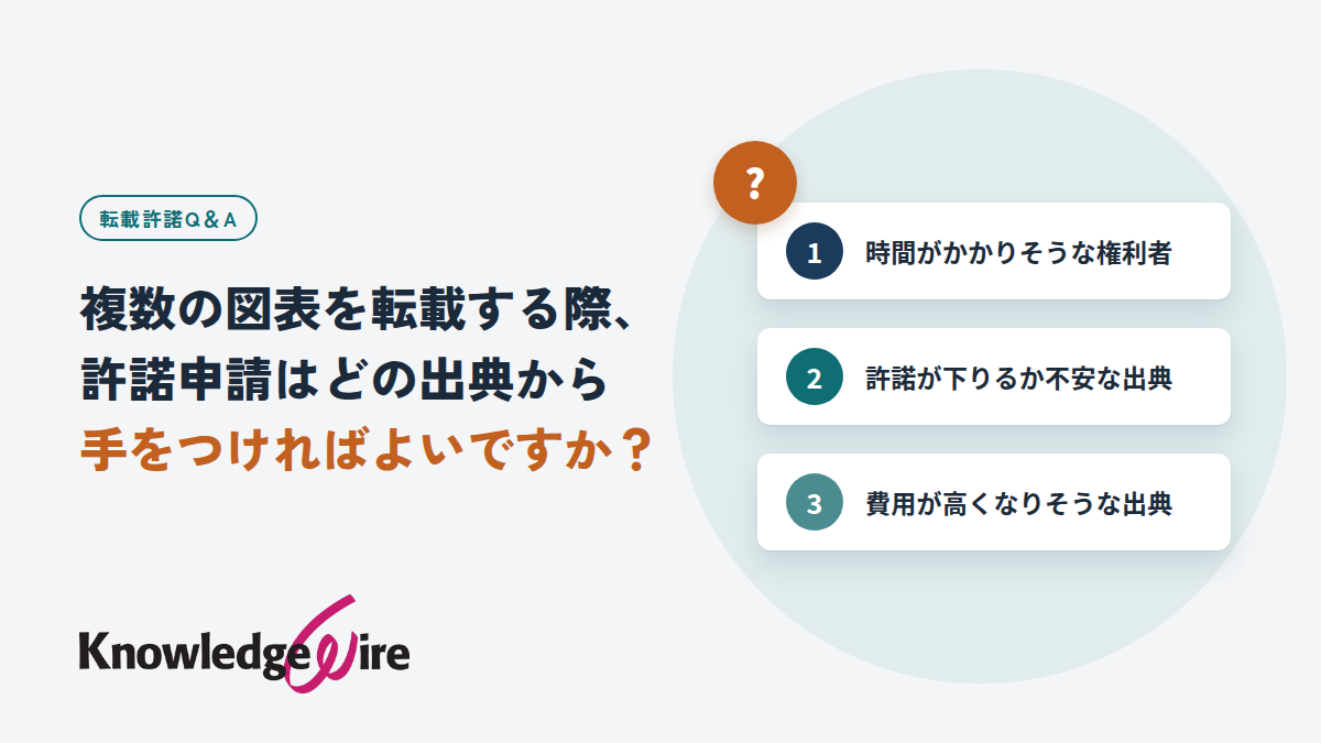 複数の図表を転載する際、許諾申請はどの出典から手をつければよいですか？